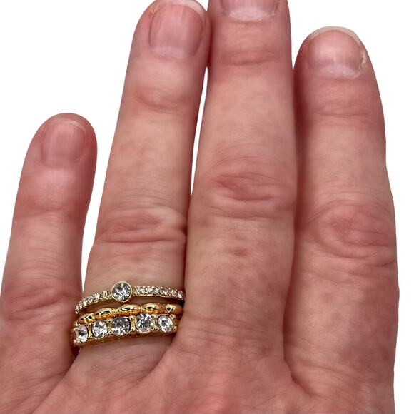 Ettika Fashion Jewelry  3 Gold Rhinestone Ring Set GTRS078 7.5/8 NWT - Picture 2 of 8